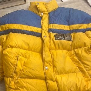 Vintage Perry Ellis Yellow and Blue Puffer Jacket
